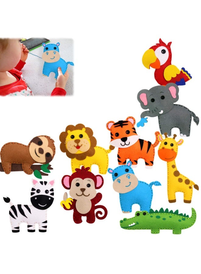 fantasize Jungle Animals Sewing Kit Zoo Felt Animal DIY Crafts for Girls and Boys Educational Nursery Sewing for Kids Art Craft Kits Animal Felt Plush Ornaments for Beginners Set of 10 - Image 1